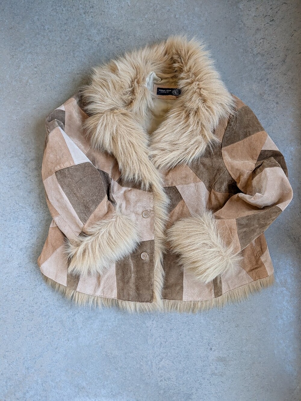 Y2K  Genuine Suede Patchwork Penny Lane Vintage Brown Jacket XL